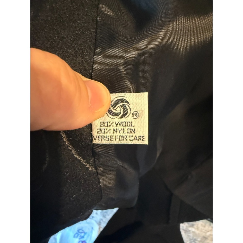 Komitor Womens Black Wool Coat Embroidered Lapel Open Front Vintage USA - Picture 6 of 7